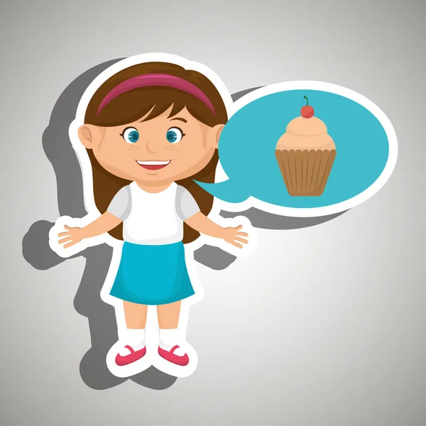 Mädchen Cartoon Tasse Kuchen — Stockvektor