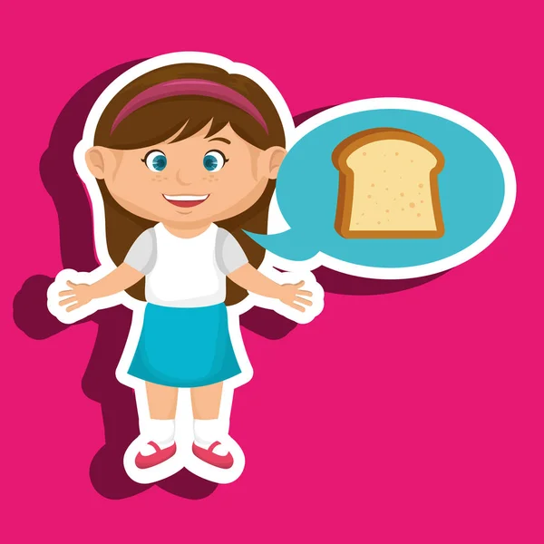 Κορίτσι καρτούν φέτα ψωμιού — Διανυσματικό Αρχείο