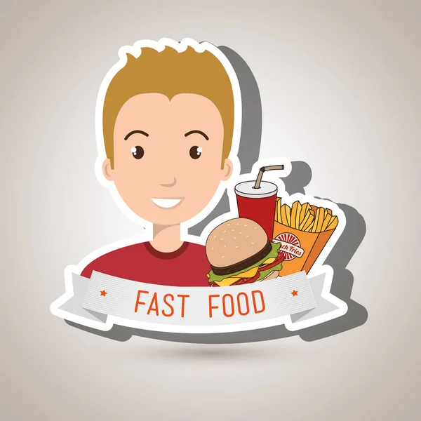 Homem cartoon fast food —  Vetores de Stock