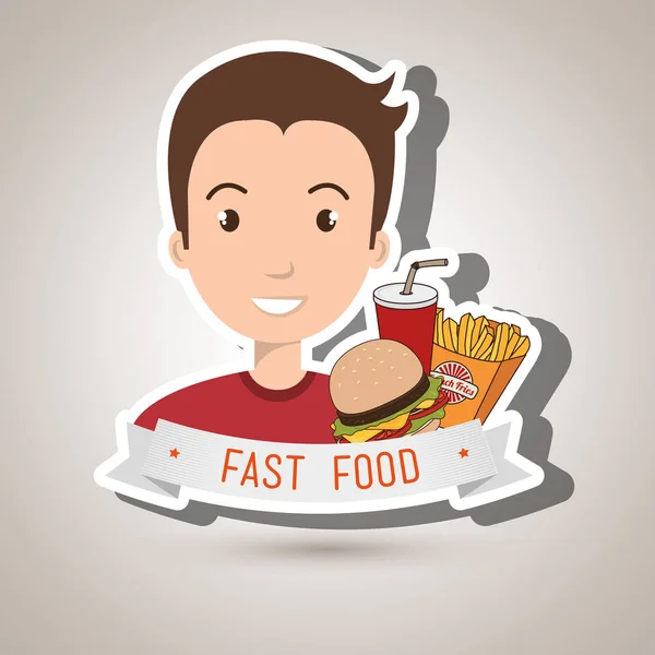 Hombre dibujos animados comida rápida — Archivo Imágenes Vectoriales