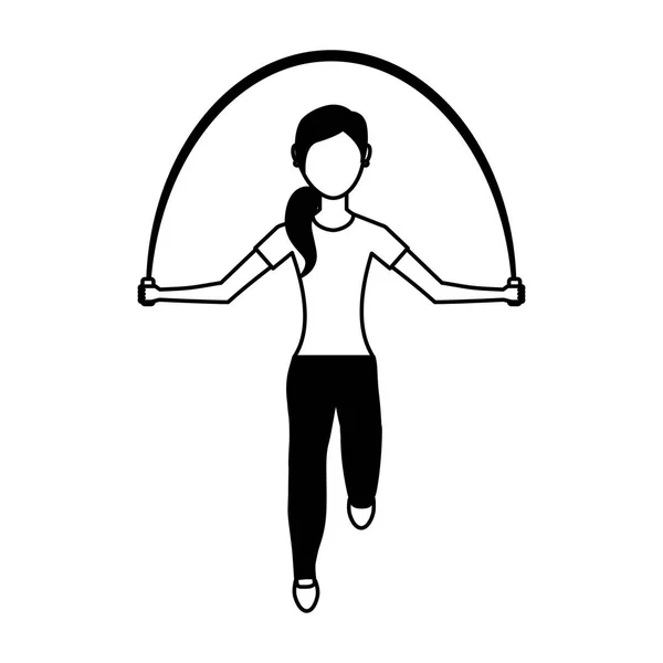 Mujer atleta avatar carácter saltar cuerda — Vector de stock