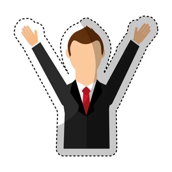 Hombre de negocios avatar con las manos arriba — Vector de stock
