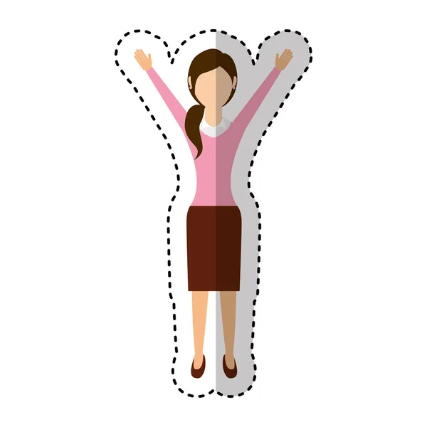 Business woman avatar with hands up — стоковый вектор