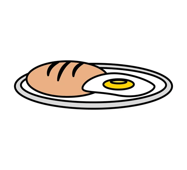 Delicious bread with egg fried isolated icon — Stock Vector