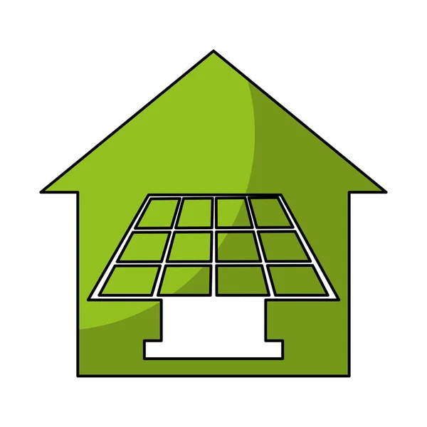 Casa esterna con pannello solare isolato icona — Vettoriale Stock