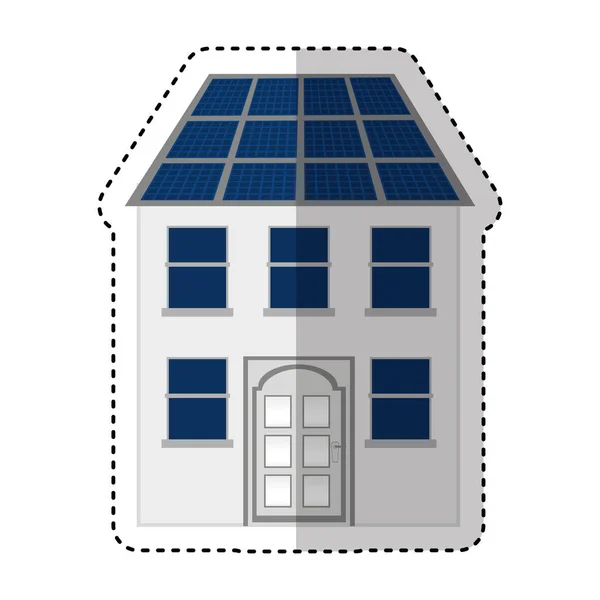 Edificio con panel silueta solar icono aislado — Vector de stock