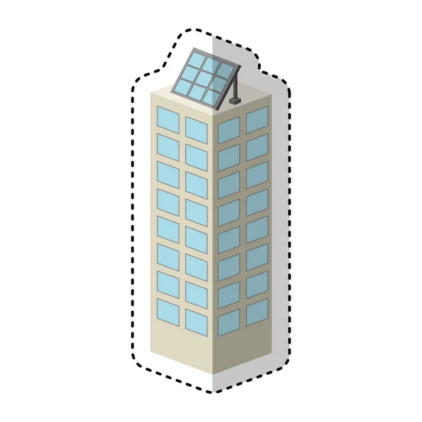 Edifício com painel de silhueta solar ícone isolado — Vetor de Stock