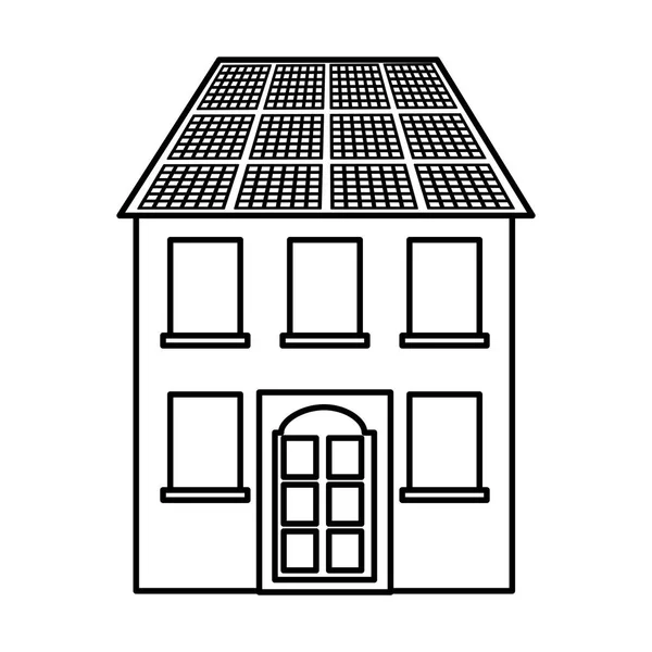 Edificio con panel silueta solar icono aislado — Archivo Imágenes Vectoriales