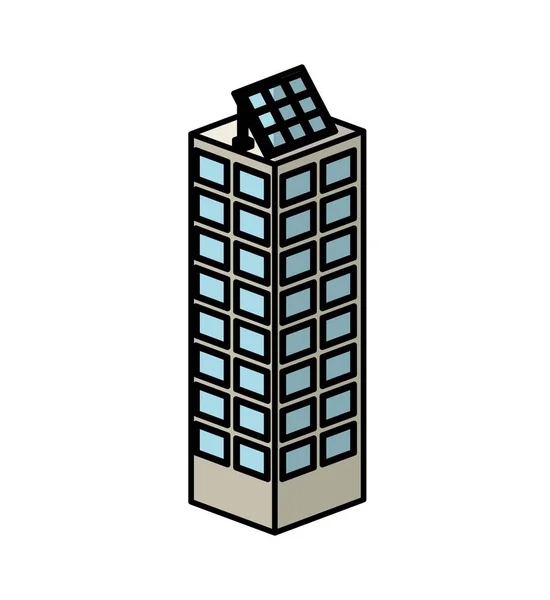 Gebäude mit Solarpaneel-Silhouette isoliert Symbol — Stockvektor