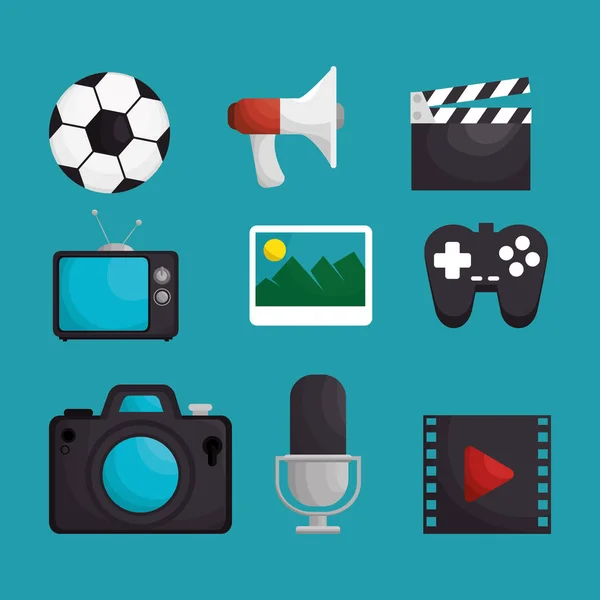 Media entertainment set icons — Stock Vector