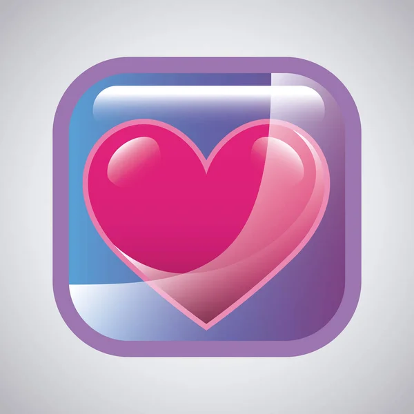 Quadrato lucido con icona del cuore — Vettoriale Stock