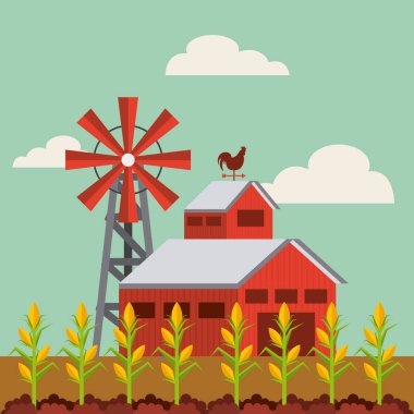 Kırmızı ahır ve çiftlik manzara