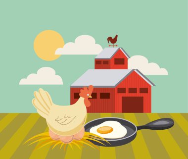 Kırmızı ahır çiftlik peyzaj üzerinde