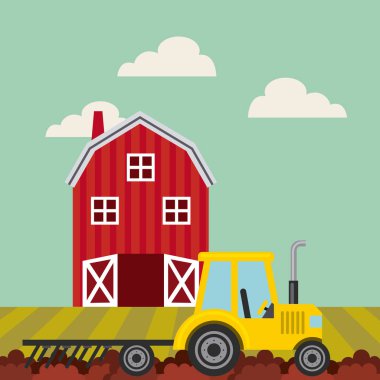 Kırmızı ahır çiftlik peyzaj üzerinde