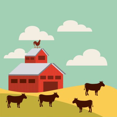 Kırmızı ahır çiftlik peyzaj üzerinde