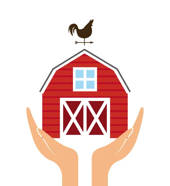 Hands with red barn icon — Stock Vector