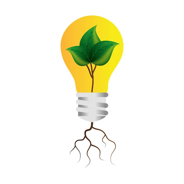 灯泡与叶子植物生态学图标 — 图库矢量图片