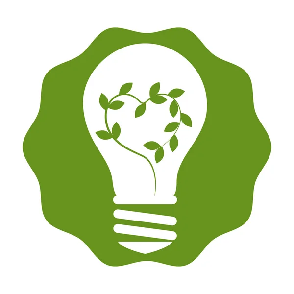 灯泡与叶子植物生态学图标 — 图库矢量图片