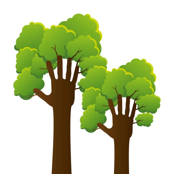 Mãos humano árvore planta ecologia ícone — Vetor de Stock