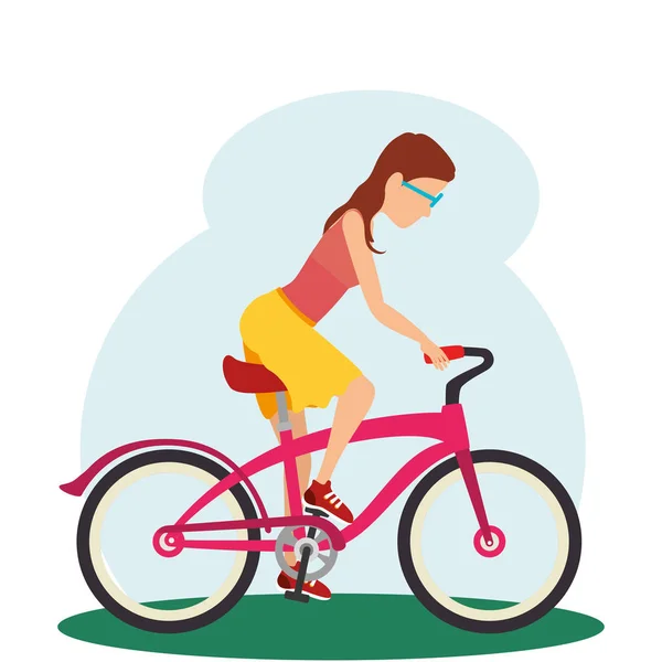 Mujer en bicicleta icono aislado — Vector de stock