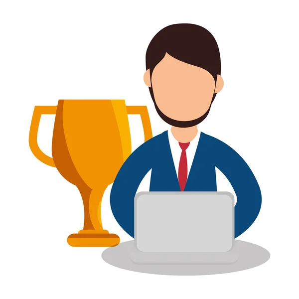 Hommes d'affaires avec trophée icône de formation prix — Image vectorielle