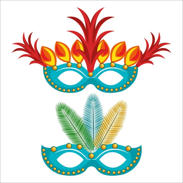 Carnaval masker met veren — Stockvector