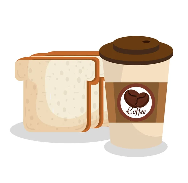 Delicioso pan y café — Vector de stock