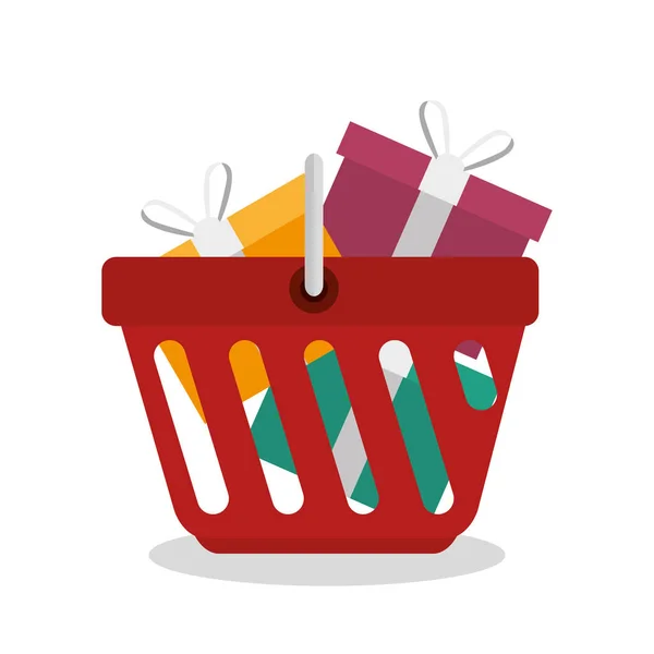 Shopping basket with gifts — Stock Vector