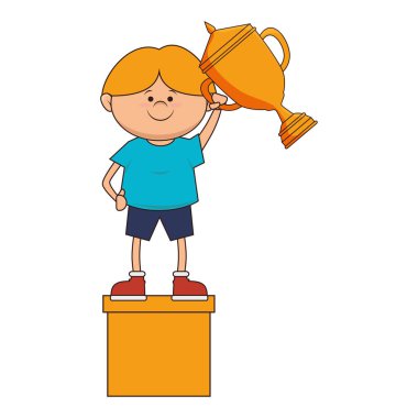 şampiyon kupa ile küçük çocuk