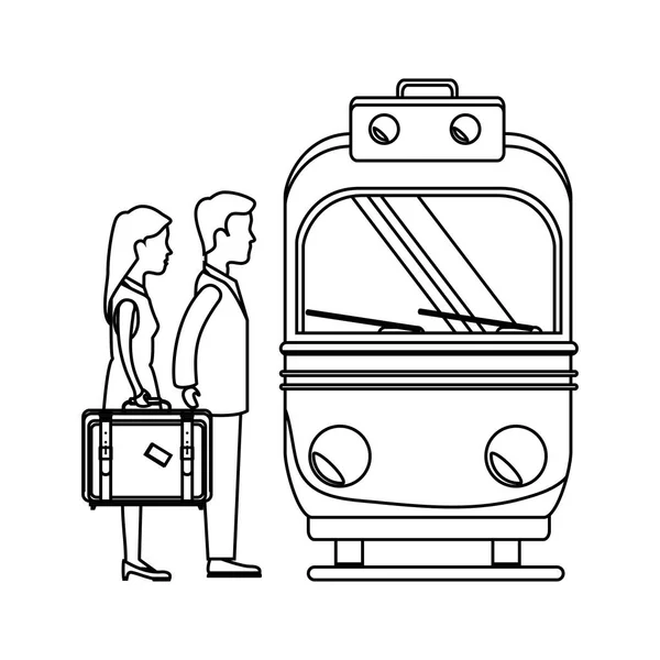 Pessoa com mala de viagem no metrô — Vetor de Stock