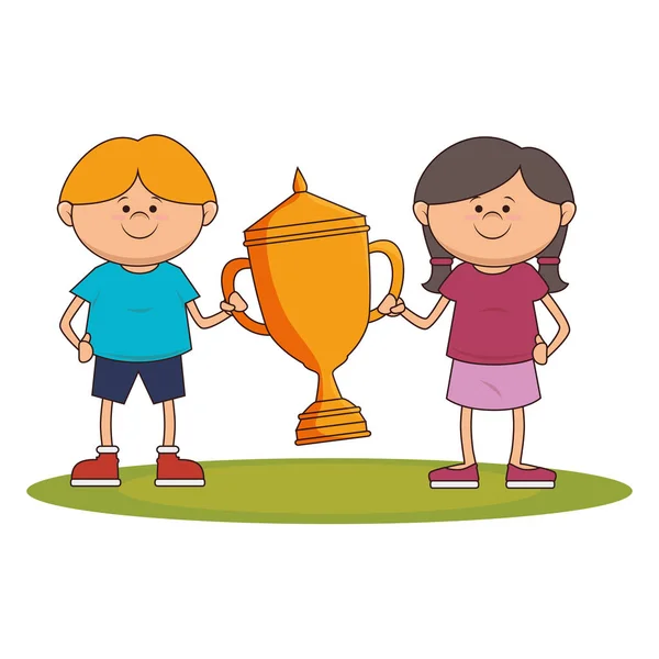 Niño pequeño con trofeo de campeón — Vector de stock