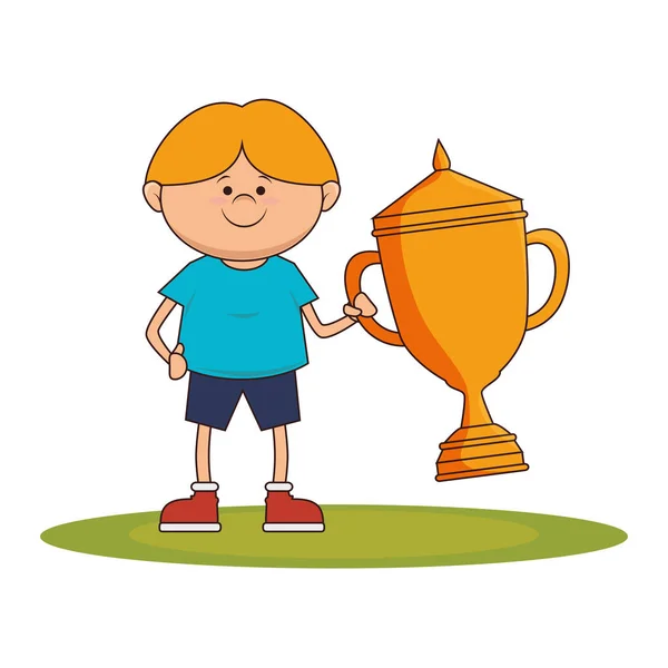 Niño pequeño con trofeo de campeón — Archivo Imágenes Vectoriales