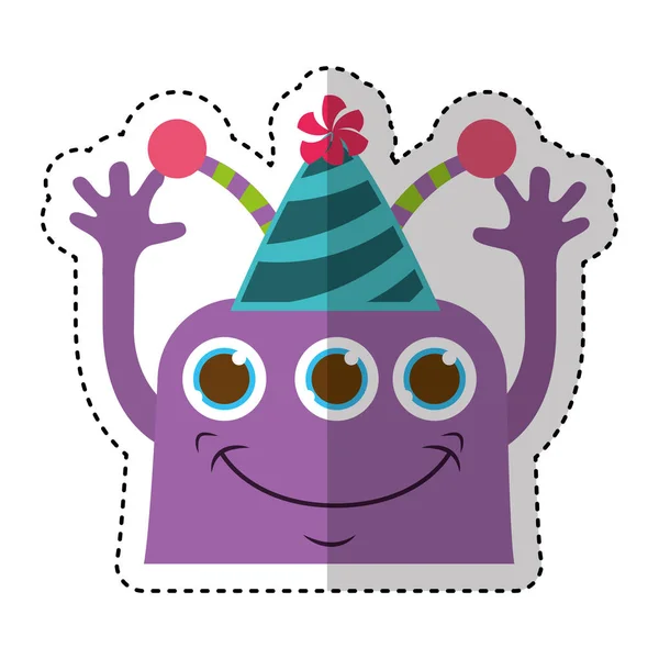 Monster comic character with party hat — Stock Vector