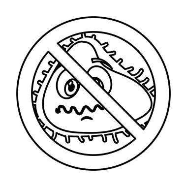 reddedilen işaret simgesi ile bakteri komik karakter