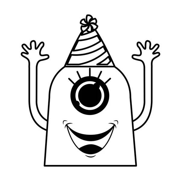 Monstro personagem cômico com chapéu de festa — Vetor de Stock