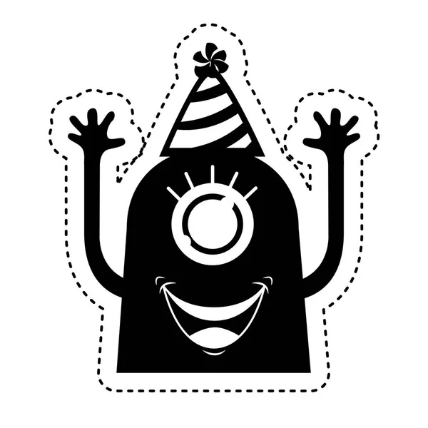 Monstre personnage comique avec chapeau de fête — Image vectorielle