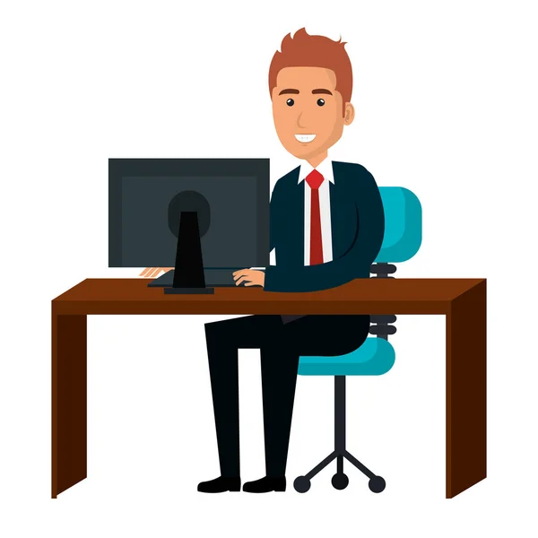 Empresario trabajando en computadora — Vector de stock