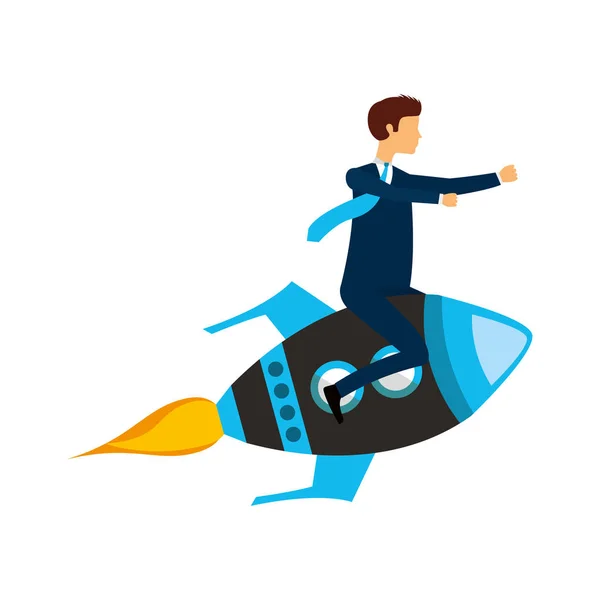 Affärsman flygande avatar i raket — Stock vektor