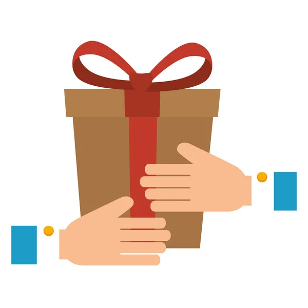 Mains humaines avec boîte cadeau — Image vectorielle