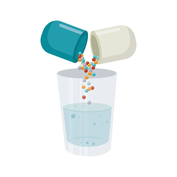 Medicamentos con vidrio de agua aislado icono — Archivo Imágenes Vectoriales