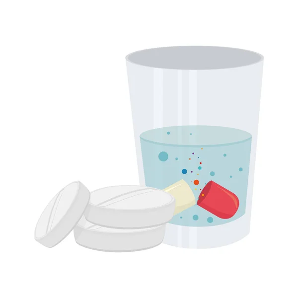 Medicamentos medicamentos com vidro de água ícone isolado — Vetor de Stock