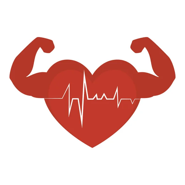 Серце кардіо з сильними руками — стоковий вектор
