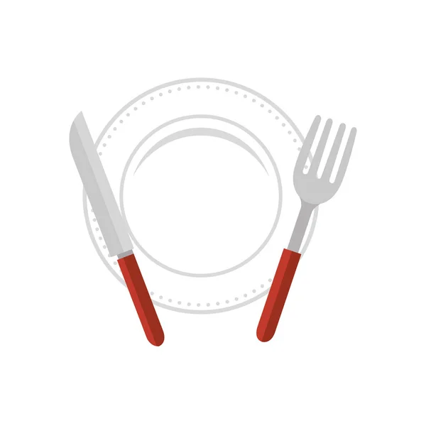 Dish and cutlery kitchen tool isolated icon — Stock Vector