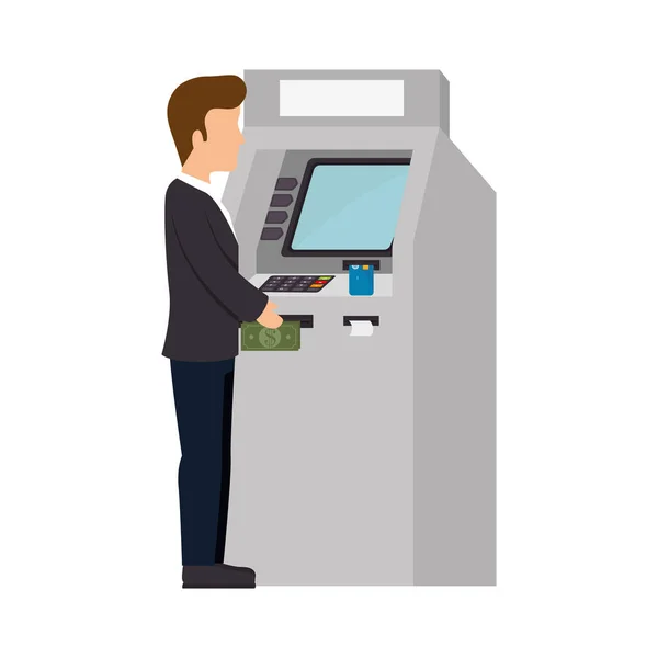 Person in atm icon — Stock Vector