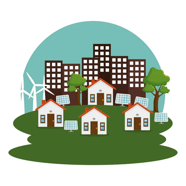 Ciudad sostenible con energía eólica — Archivo Imágenes Vectoriales