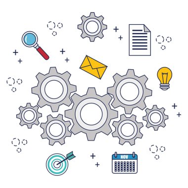 Office iş ekipmanları düz simgeler