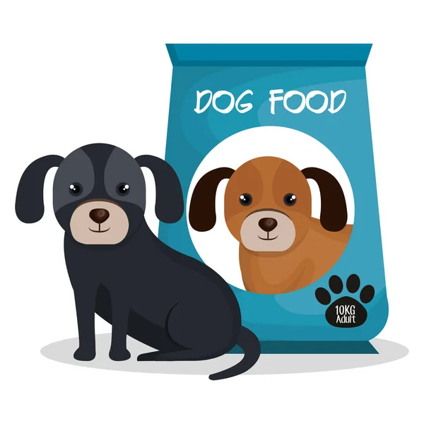 可爱的小狗与袋食品吉祥物图标 — 图库矢量图片