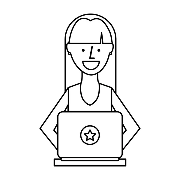 Persona que usa el icono del ordenador — Archivo Imágenes Vectoriales