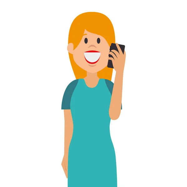 Vrouw avatar karakter met smartphone — Stockvector