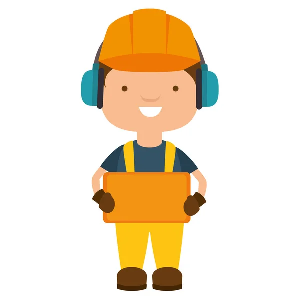 Repairman character working with ear cap — Stock Vector